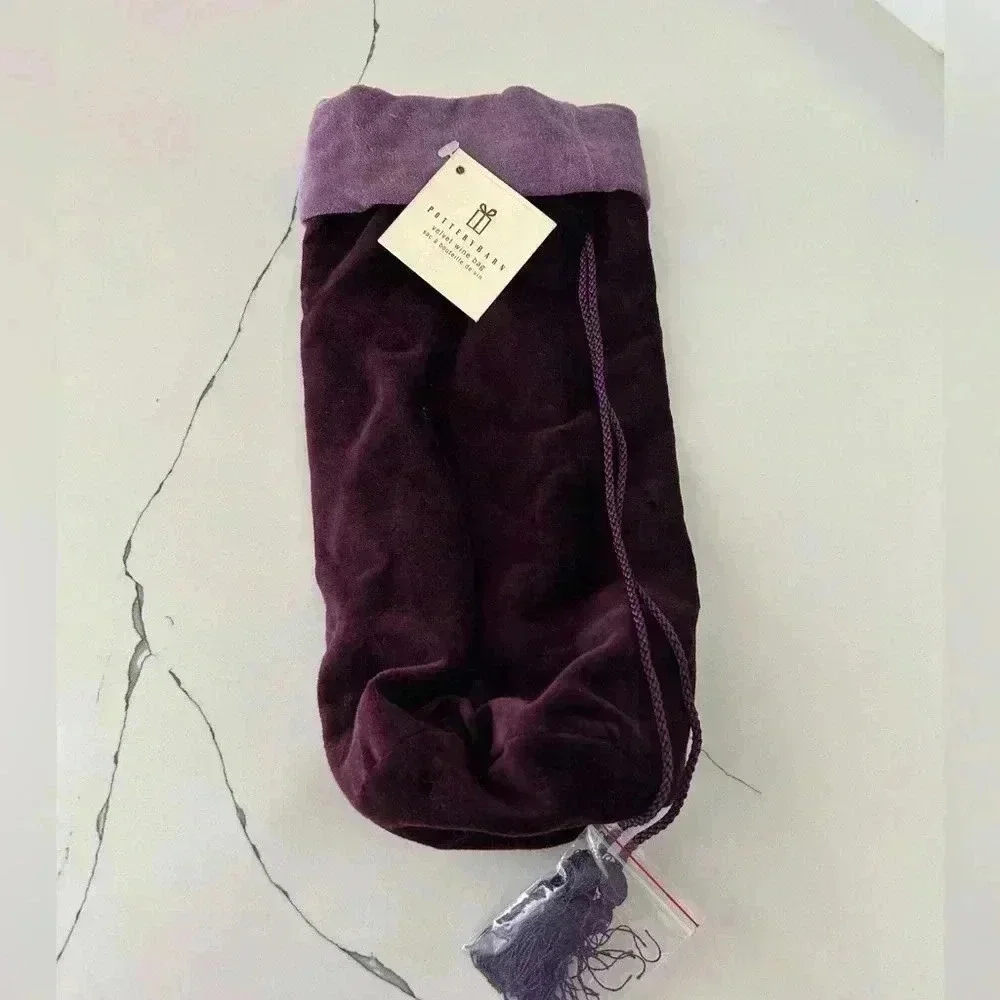 New Pottery Barn Purple Plum Velvet Wine bottle Bag 12